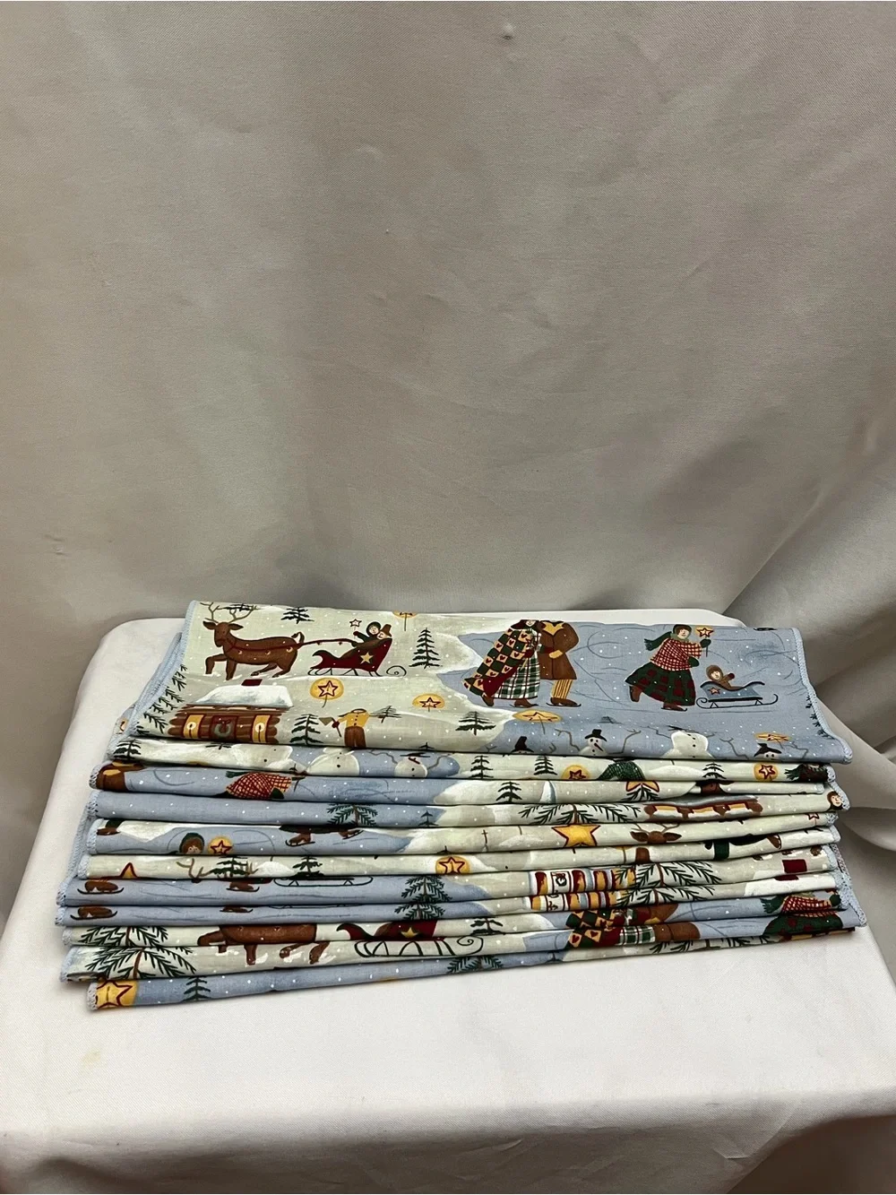 Handmade Set Of 11 Christmas Winter Village Cloth Napkins Holiday Table Decor